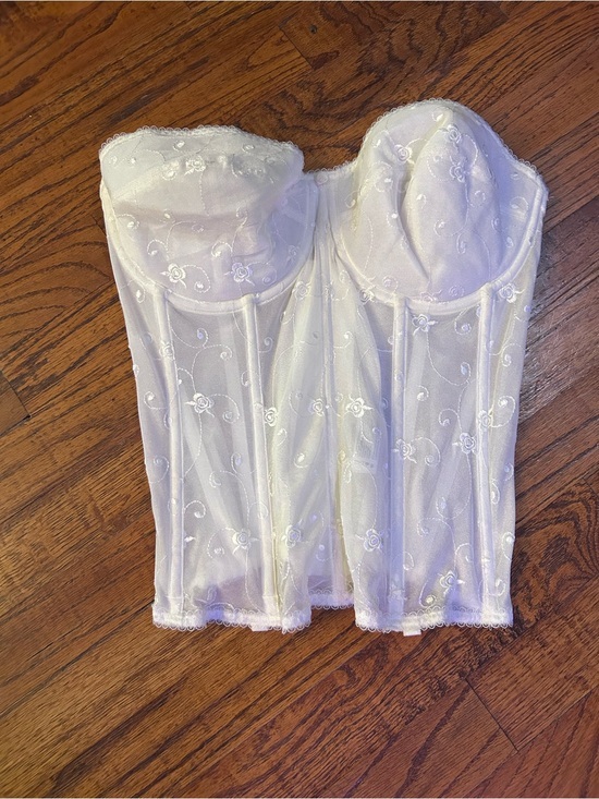 Dominique Other - Dominique White Longline Bridal Bustier with Embroidered Mesh